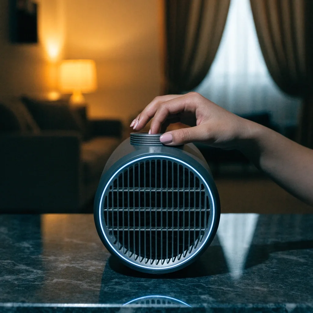 Purificador de aire Philco PPA-200 sobre un mesón de piedra oscura