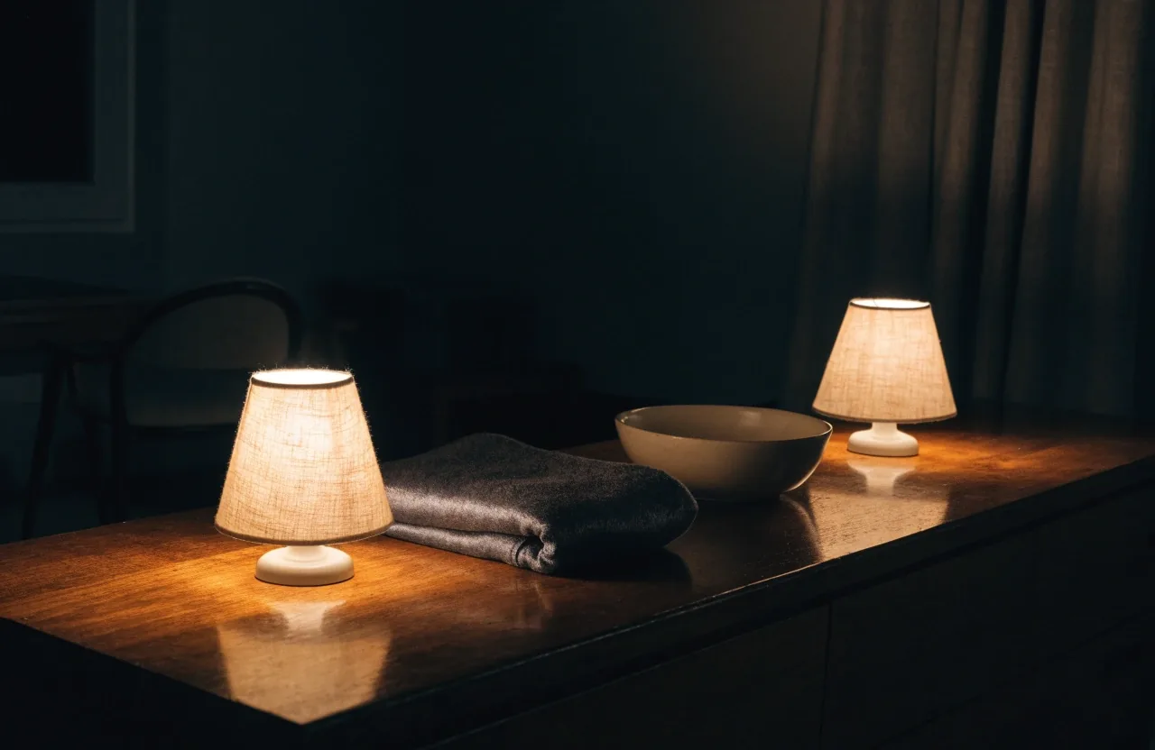 Dos lámparas Luz Cálida Norte sobre un aparador bajo del comedor